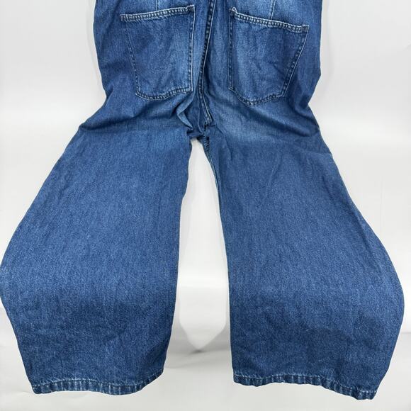 Free People Overalls Womens Large Ziggy We the Free Blue Denim Relaxed Bib - Picture 7 of 11